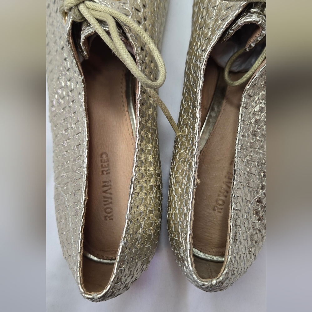 Anthropologie Rowan Reed Newbury Woven Sheep Leather Gold Women's 9 Oxford Shoes - Picture 7 of 9